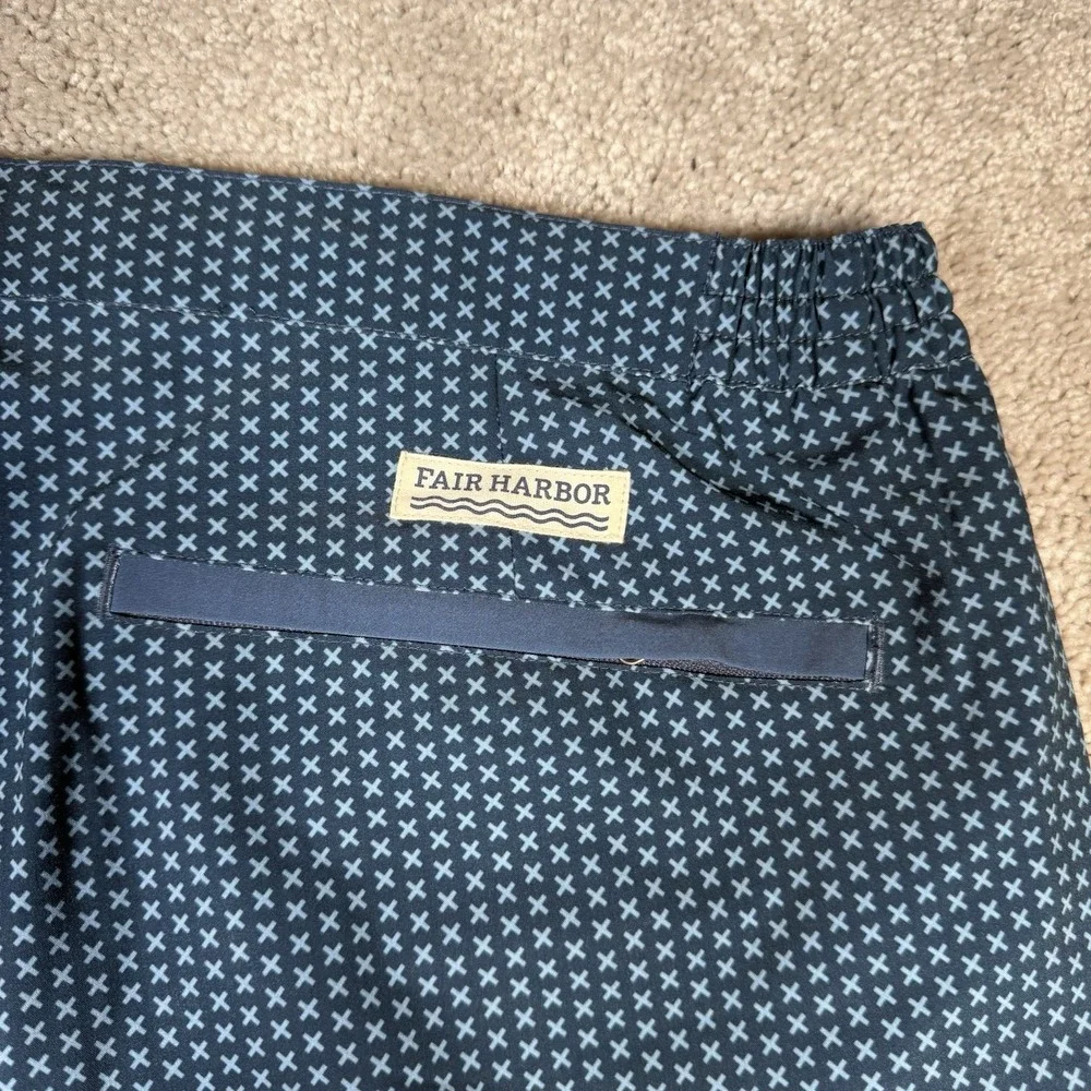 New Fair Harbor The Sextant Swim Shorts Mens Size 38‎ Blue Geometric Stretch NWT